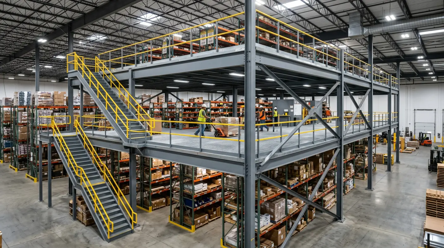 Structural steel mezzanine system installed in a Delaware warehouse
