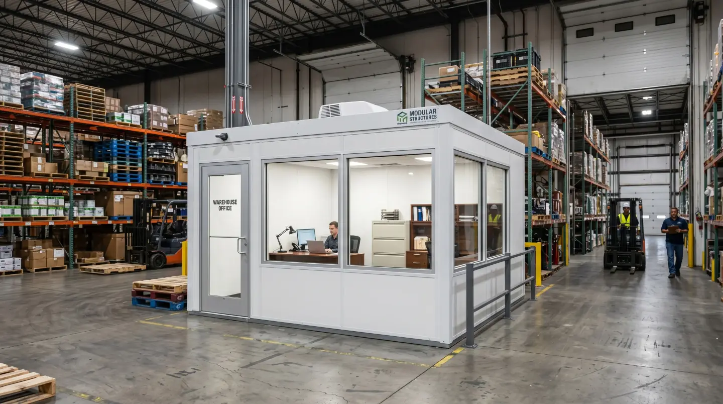 In-plant modular office system installed inside a Delaware warehouse