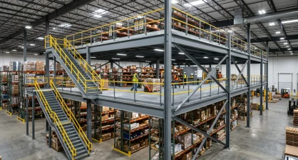 Structural steel mezzanine system installed in a Delaware warehouse