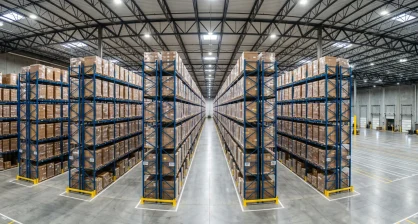 Yellow pallet racking system loaded with inventory in a Delaware warehouse