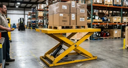 Hydraulic lift table for ergonomic material handling in a Delaware warehouse